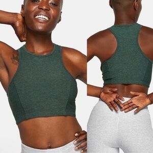 OUTDOOR VOICES Athena Crop Top Racerback Sports Bra Heathered Green
